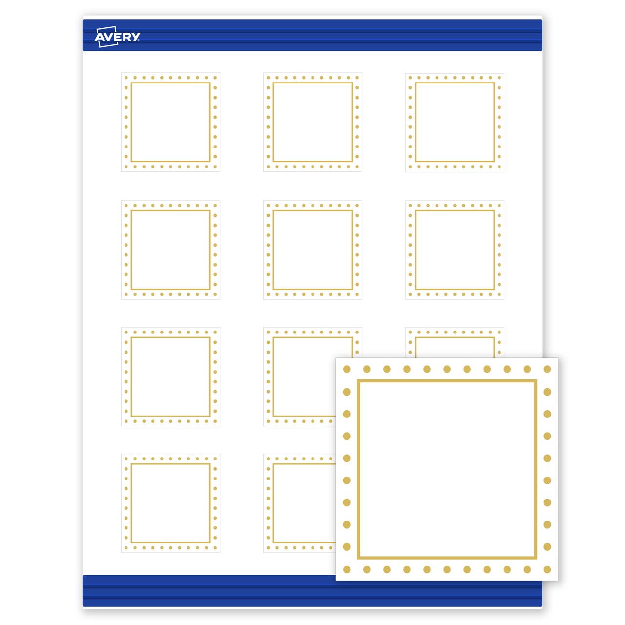 Avery Printable Square Cards, Gold Border with Gold Dots, 2" x 2", Matte White Square Cards, Laser/Inkjet, 120ct, Great for Business Cards